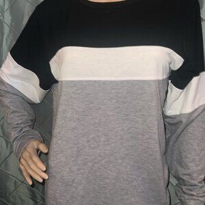 Womens Small Black White Gray Stripe‎ Casual Loose Long Sleeve Pullover (GS3)